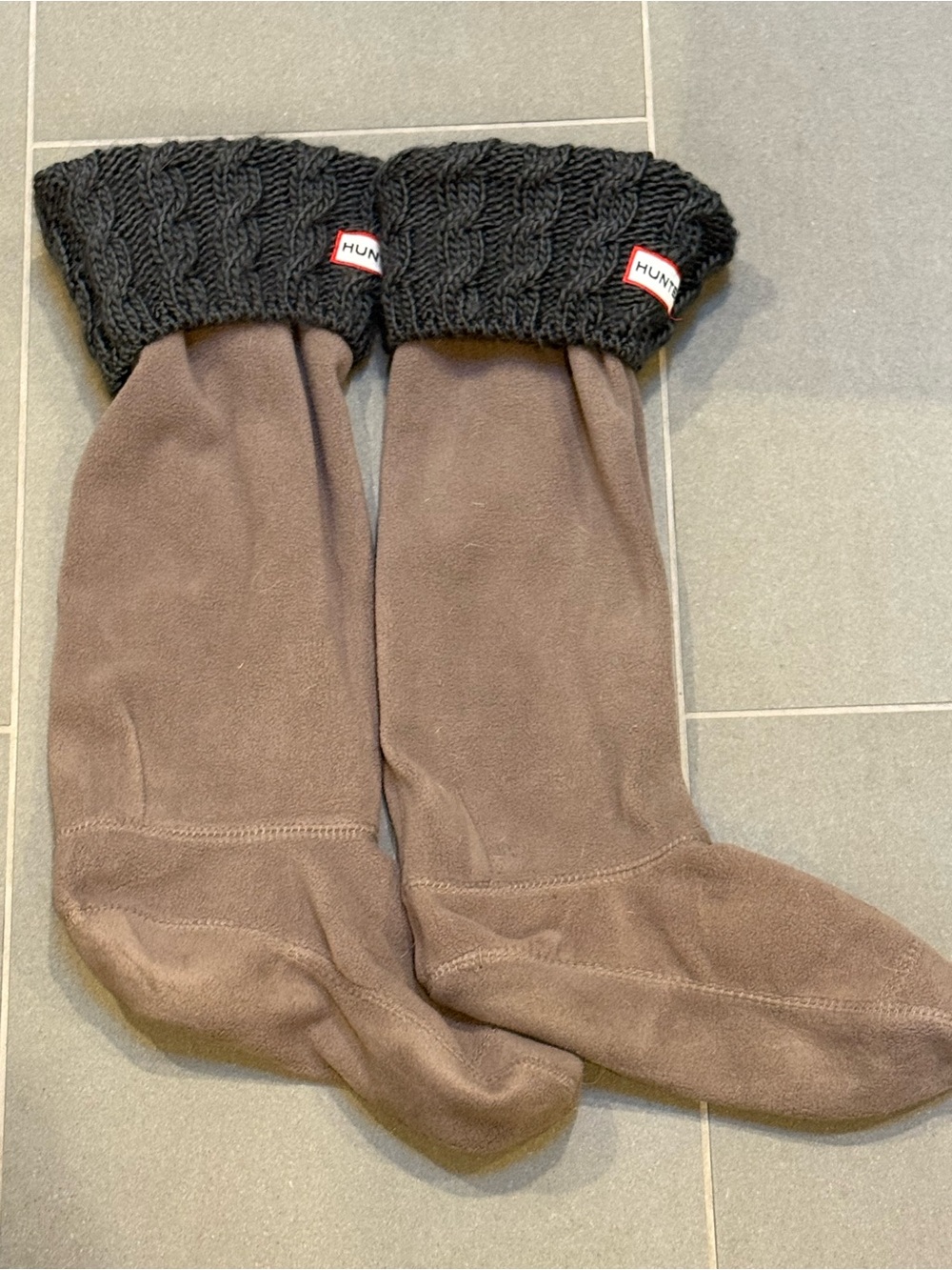 Hunter Grey Fleece Sock Liners with Charcoal Knit Cuffs
